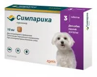 Симпарика таб 10 мг 2,5-5кг,3таб/упак